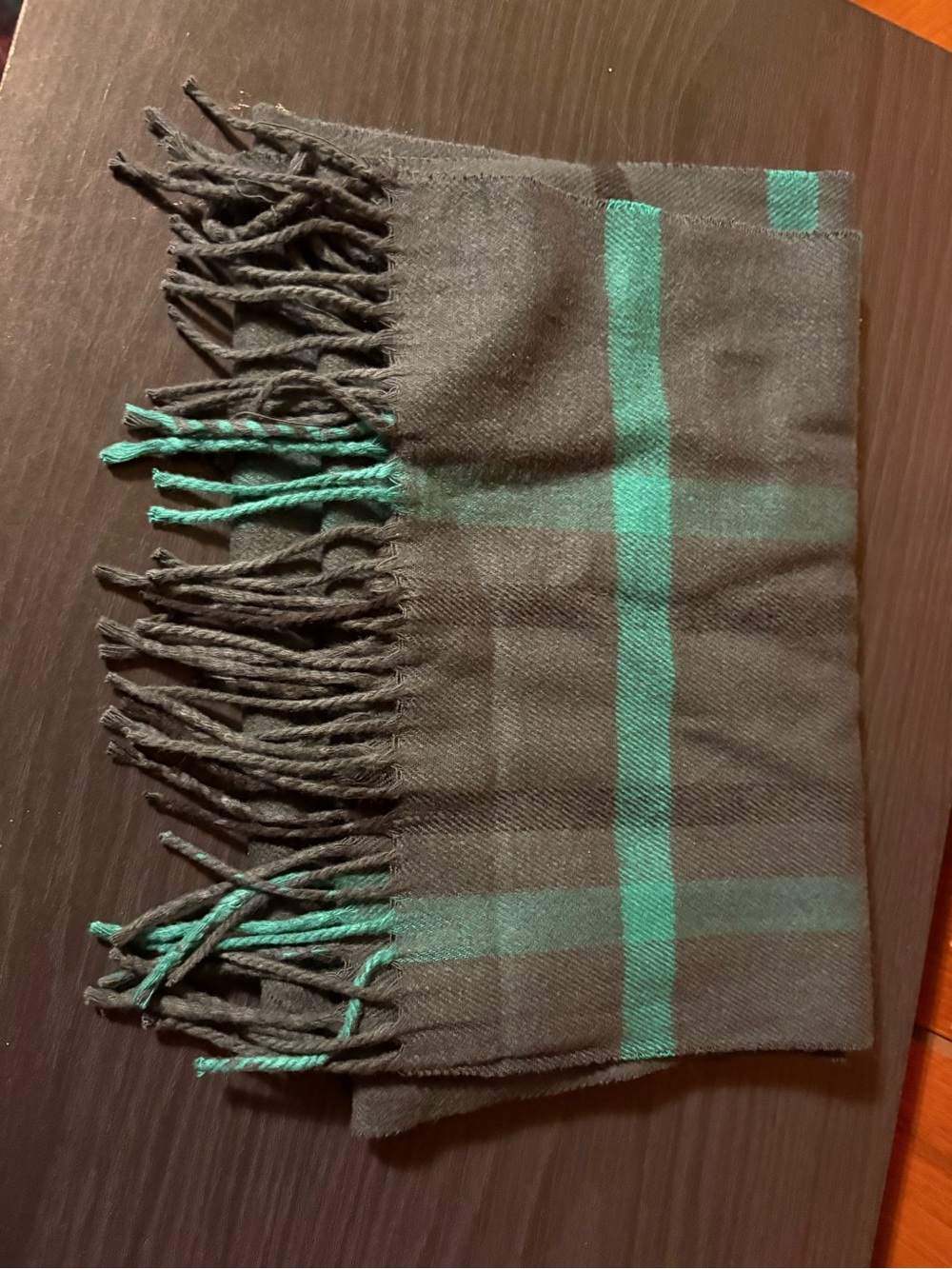 Classic Black & Teal Plaid Fringe Scarf